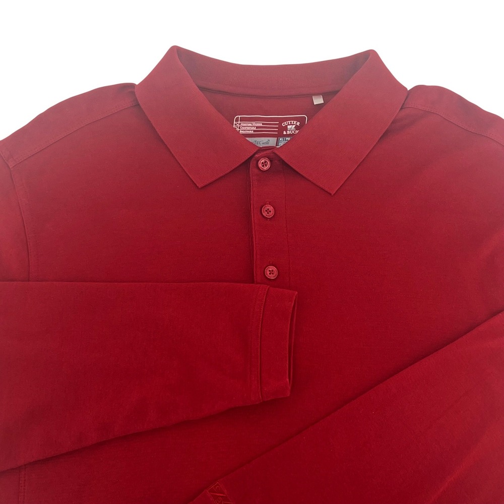 Cutter & Buck Polo Long Sleeve Red XL DryTec Pima Cotton Golf Shirt Mens